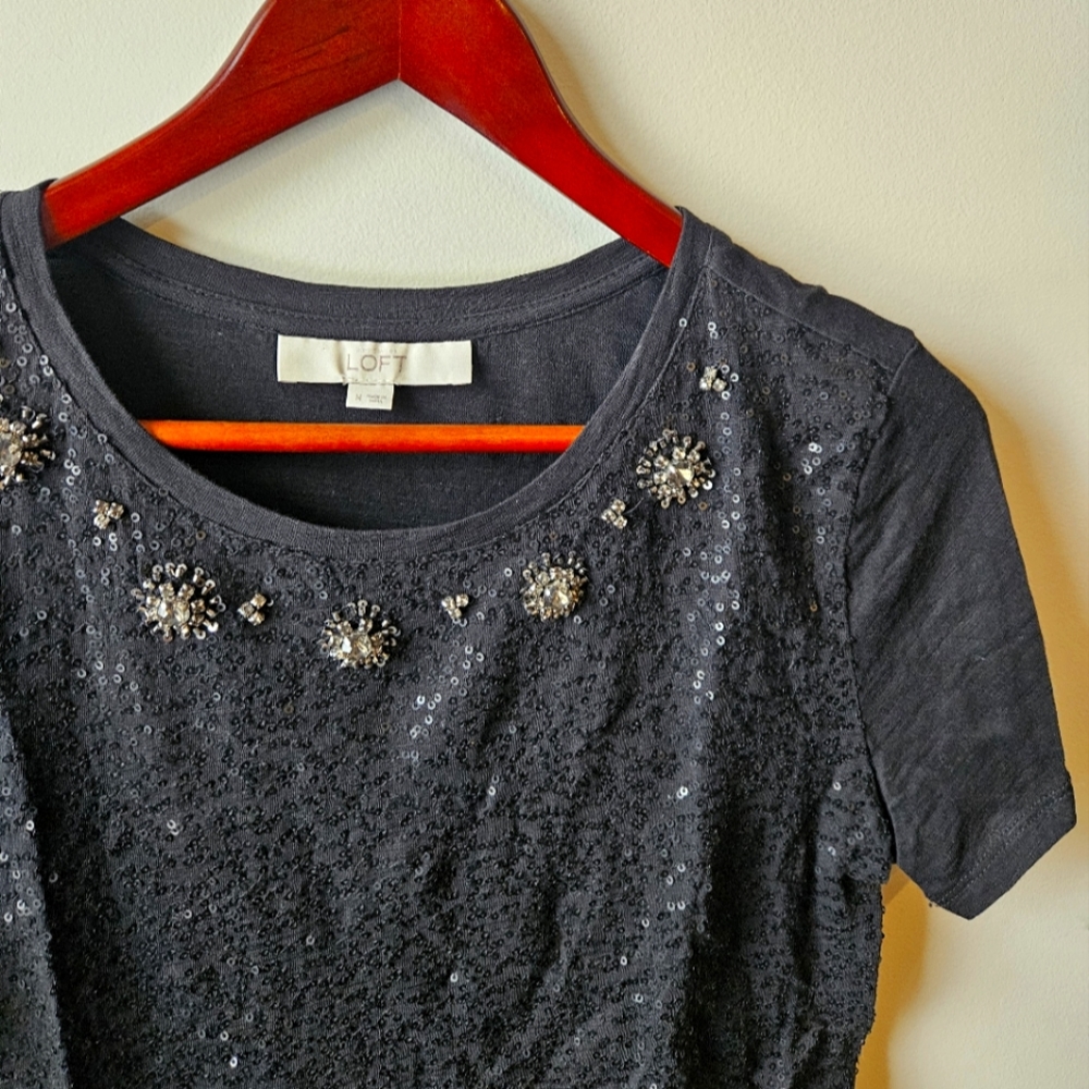 Sequin Black Tee with Crystal Like Embellishments